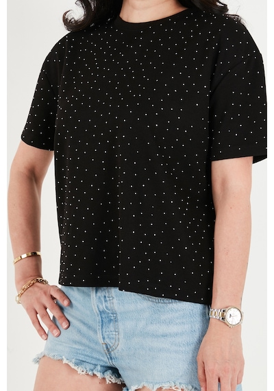 Lela Rahat Kalıp Bisiklet Yaka Taş Detaylı T Shirt Bayan T Shirt 5866943 Siyah