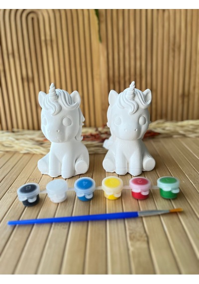 Taş Boyama Seti 10 Cm Unicorn Figürlü 2 Li Çocuk Boyama Aktivite Seti - Hediyelik