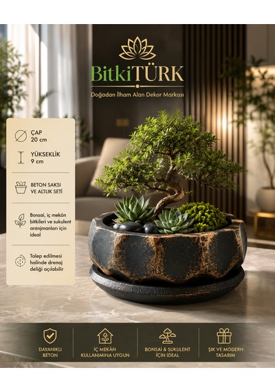 Dekoratif Beton Saksı Ve Altlık Seti 20 Cm El Yapımı Bonsai Saksısı Sukulent Saksısı İç Mekan Çiçek Saksısı 1