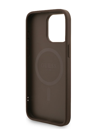 Apple iPhone 15 Pro Max Uyumlu Kılıf Guess Lisanslı M safe Bilek Askı İpli Yazı Logolu Kapak Kahve