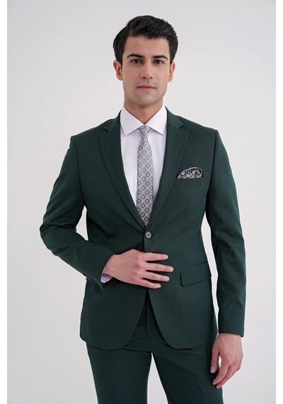 Efor Slim Fit Çift Yırtmaç Düz Yeşil Klasik Takım Elbise Tk 913 Yeşil
