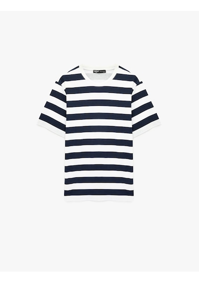 Koton Regular Fit Kısa Kollu Bisiklet Yaka Pamuklu Çizgili Tişört Lacivert Çizgili 6sam10249mk 7s2