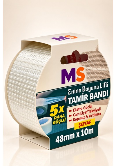 Enine Boyuna Lifli Şeffaf Tamir Bandı 48mm X 10 Metre 5 Kat Daha Güçlü Metal Plastik Yırtılmaz Bantı
