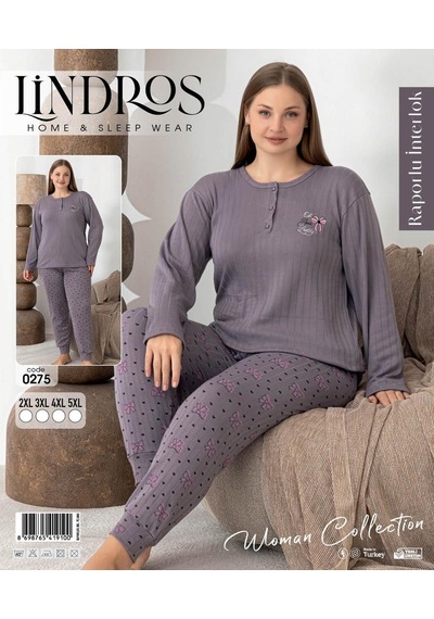 Boyraz Lindros Kadın Düğme Yaka Raporlu İnterlok Kışlık Battal Pijama Takımı 0275 - 1 Adet Füme Boyraz Lindros Kadın Düğme Yaka Raporlu İnterlok Kışlık Battal Pijama Takımı 0275 - 1 Adet Füme