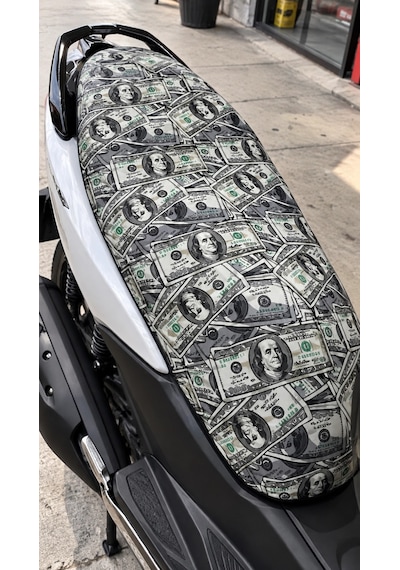 Dolar Desenlı Kumas Penye Motorsiklet Sele Kılıfı 1.kalite Likrali Penye Yıkanabilir