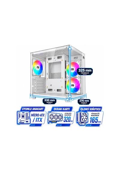 Orion Cube 3x Tuştan Değişen Rgb Fanlı M-atx Boş Bilgisayar Kasası Beyaz