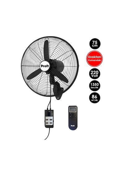 Proft Flw-750-hrı Uzaktan Kumandalı Duvar Sarkıt Tip Vantilatör 75 Cm