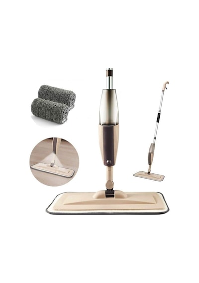 Microfiber Bezli Deterjan Hazneli Sprey Mop Bej + 6 Yedek Bez