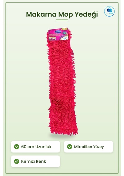 Makarna Mop Yedeği 60 Cm Mikrofiber Kırmızı Paspas Başlığı Ev Zem