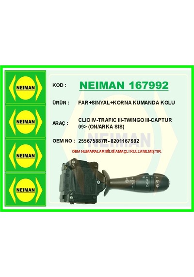 Bescher Far Sınyal Korna Kumanda Kolu Clıo Iv-trafıc Iıı-twıngo Iıı-captur 09 On/arka Sıs Neıman 167992 255675887r 8201167992