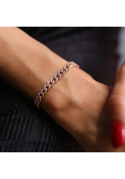 Taşlı Künye Bileklik N11.3526 Pembe Altın