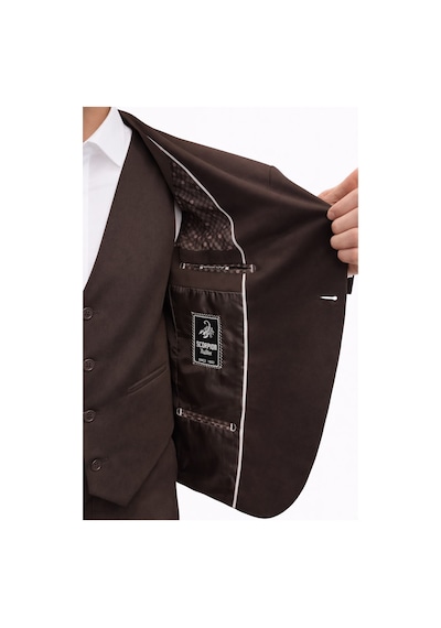 Erkek 3 Parça Slim Fit Takım Elbise Klasik Likralı Kumaş, Tek Düğme, Çift Yırtmaçlı Modern Kesim Ceket Yelek Pantolon Kahverengi