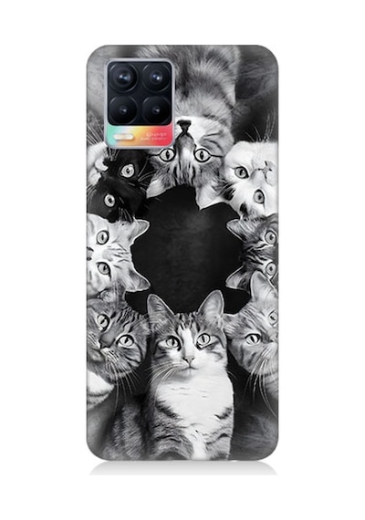 Realme 8 Uyumlu Kedi Ve Uzay Desenli Silikon Kılıf