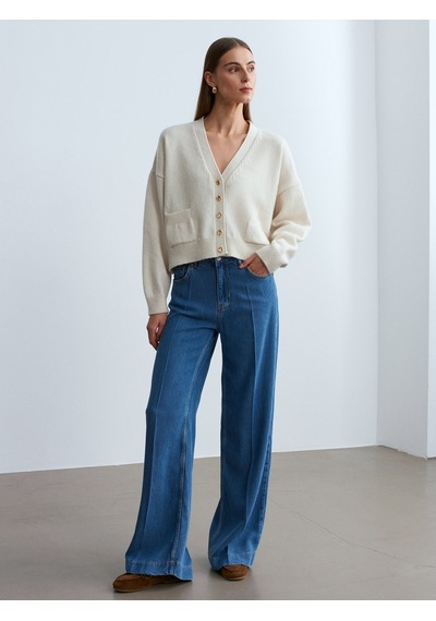 Dilvin 72102 Dökümlü Wide Leg Jean-mavi Mavi