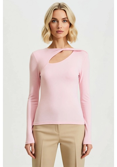 Benerly Kadın Bluz Fitted Ribana Örme Asimetrik Pencere Kesimli Bükümlü Y Açık Pembe Benerly Kadın Bluz Fitted Ribana Örme Asimetrik Pencere Kesimli Bükümlü Y Açık Pembe