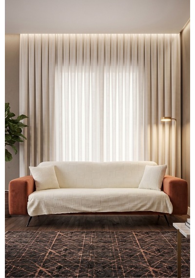 Krem Yumuşak Dokulu Koltuk Kanepe Örtüsü Dekoratif Kaymaz Yıkanabilir Premium Koltuk Şalı 170x200cm