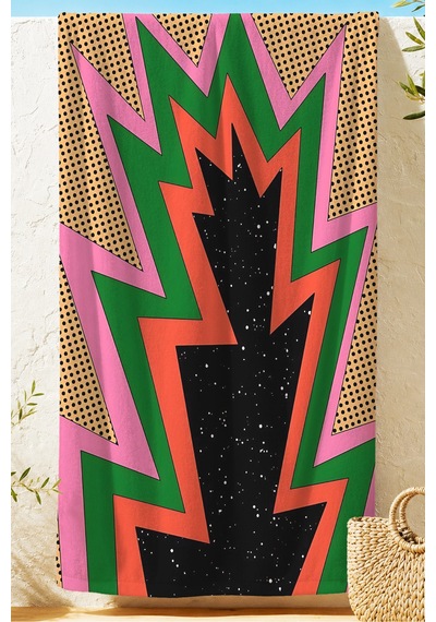 Geometrik Modern Etnik Plaj Havlusu - Renkli Pop Art Zigzag Hızlı Kuruyan Mikrofiber Havlu Sedef Tınısı