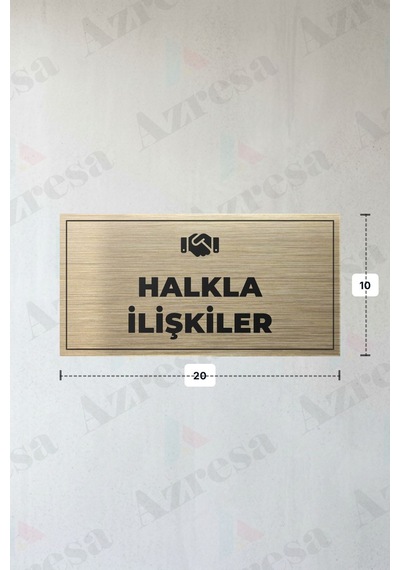 Halkla İlışkıler Yazılı - Metal - Gold Renk - Kapı İsimliği - 20x10 Cm