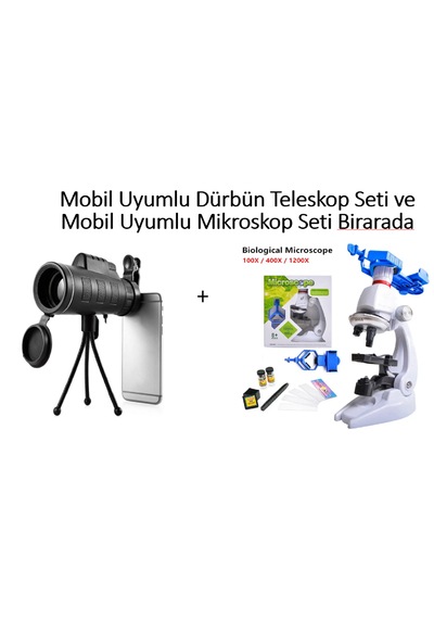 Lizer Mobil Uyumlu Dürbün Teleskop + Mikroskop Seti + Telefon Tutucu Dahil
