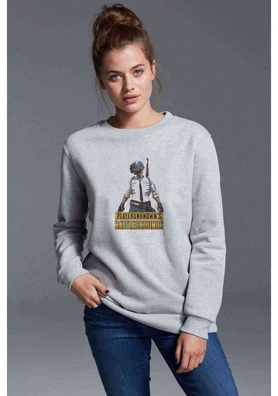 Pubg Baskılı Gri Kadın Sweatshirt (528357869)