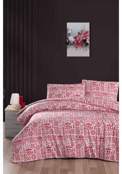 Menderes Home Cotton Collection Flanel R Çift Kişilik Nevresim Takımı Noel Kırmızı
