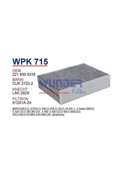 WUNDER WPK715 Polen Filtresi Mercedes 221 Kasa S320 - S350 CDI