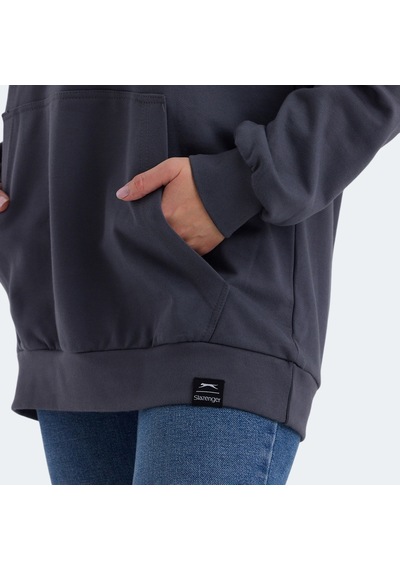 Slazenger VIOLENCE Kadın Kapüşonlu Cepli Oversıze Koyu Gri Sweatshirt