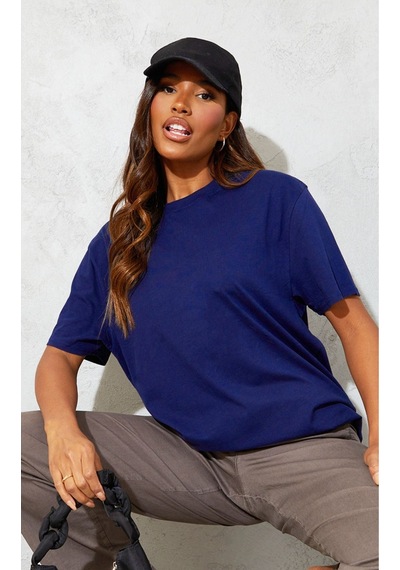Düz Süprem T-shirt - Lacivert Oversize Bisiklet Yaka Kısa Kol Tişört Lacivert