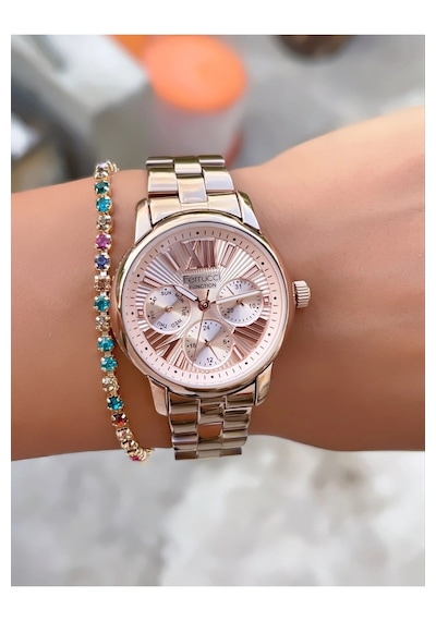Ferrucci Fc58515 Fonksiyonları Aktif Roma Rakamlı Çelik Kadın Kol Saati+bileklik Hediyeli Rose Gold