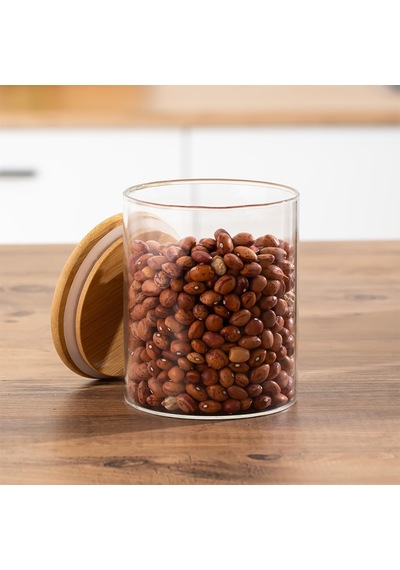 1-4 Bambu Vakumlu Kapaklı Yuvarlak Cam 8li Kavanoz Seti Saklama Kabı 750ml 10x12cm Diğer
