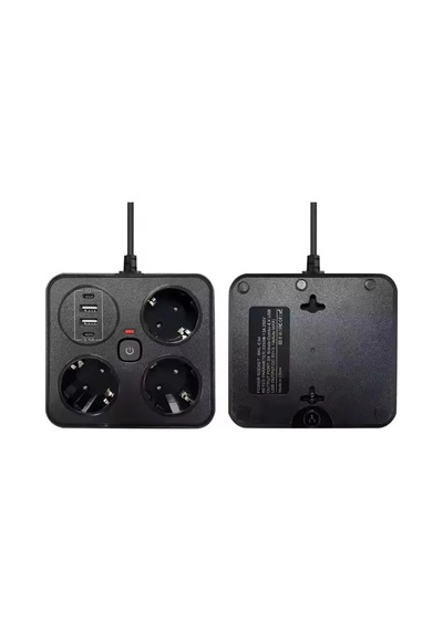Akım Korumalı Anahtarlı Priz - 3x Priz - 2x Usb - 2x Type-c - 2 Mt Kablo Hızlı Şarj Özellikli Siyah 0 - 2 M