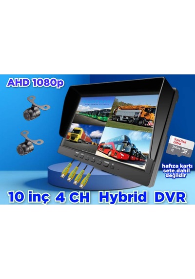 10 İnç Dvr Ekran + 2 Adet Ahd 1080p Kelebek Kamera Seti 12 Volt