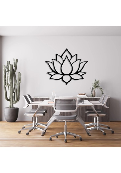 Lotus Çiçeği Metal Tablo Siyah