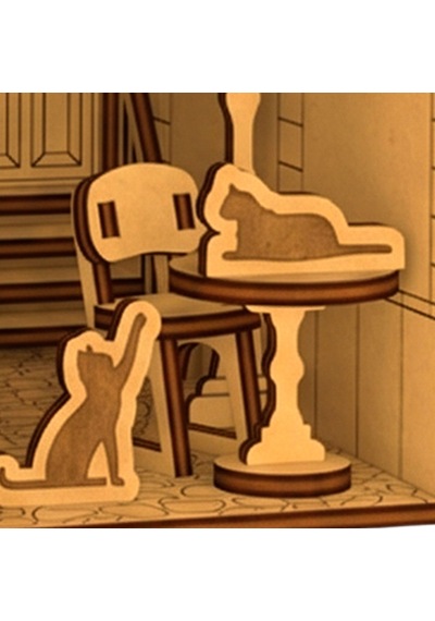 French Yard Diorama Book Nook Ahşap Maket Seti Dıy Miniatür Kedili Fransız Avlusu Peri Led'li Kitaplık Dekoru