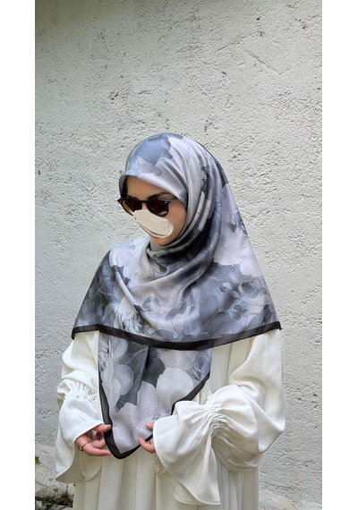 Qalortex Scarf Pamuklu Soft Meva Desen Eşarp-siyah