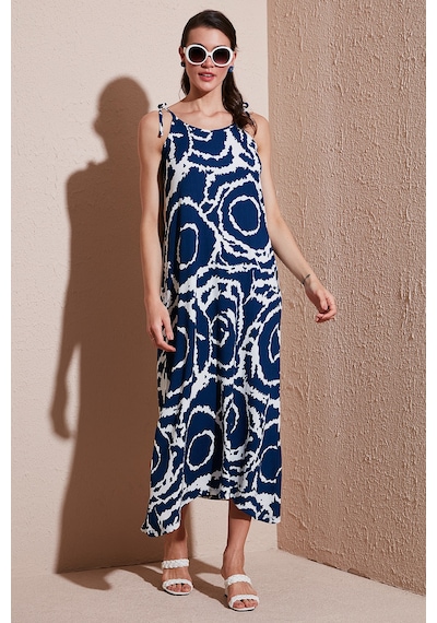 Lela Regular Fit Ip Askılı Uzun Bayan Elbise 5865732 Lacivert