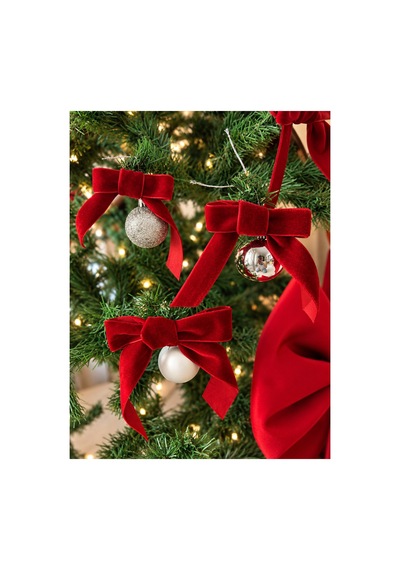 3 Lü Kırmızı Kadife Fiyonklu Yılbaşı Topu Seti Noel Ve Çam Ağacı Asma Süsü Dekoratif Yılbaşı Süsü Kırmızı - 936260202