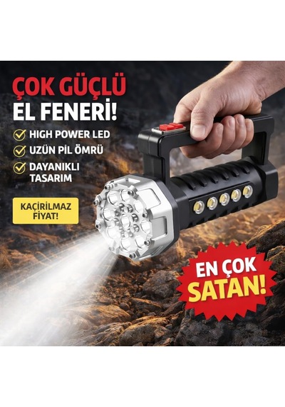 Rc3030 Şarjlı Led El Feneri 17 Xpg + Cob, 200 Metre Menzil, Usb Şarjlı, 5 Modlu, Pil Göstergeli, Suya Dayanıklı P