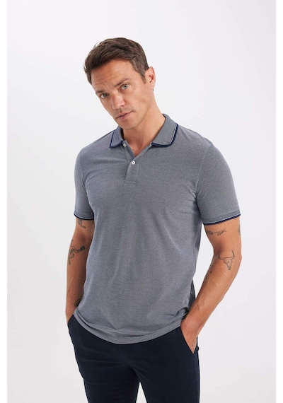 Defacto Slim Fit Dar Kesim Polo Yaka Kısa Kollu Pamuklu Tişört D0033AXNS Lacivert