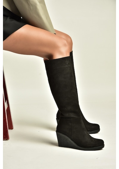 Fox Shoes Z361297402 Siyah Süet Dolgu Tabanlı Kadın Çizme