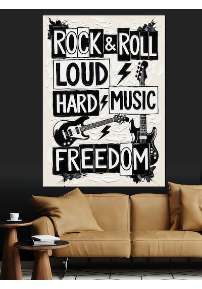Rock And Roll Müzik Sözleri Dekoratif Kanvas - Mdf Ahşap Tablo