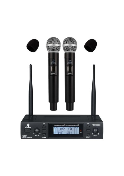 Rennes Rm-900ee Uhf 2x100 Kanal Çiftli Kablosuz El Mikrofonu Çift Anten Lcd Ekran