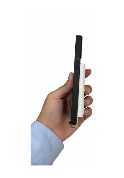Cep Telefonu Kılıfı Cüzdanlı Beyaz Deri Görünümlü