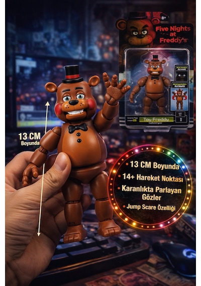 Five Nights At Freddy's Toy Freddy Figür 13 Cm Glow Işıklı Gözlü Hareketli Aksiyon Figürü Fnaf Funko Pop