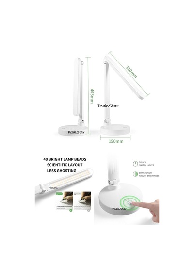 Ps-1912 Şarjlı Dokunmatik Led Masa Lambası 3 Renk Tonlu, Ayarlanabilir Parlaklık, Usb Kablolu Beyaz