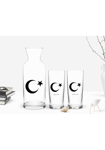 Kişiye Özel Renkli Baskılı Ayyıldız Tasarımlı İkili Rakı Bardağı