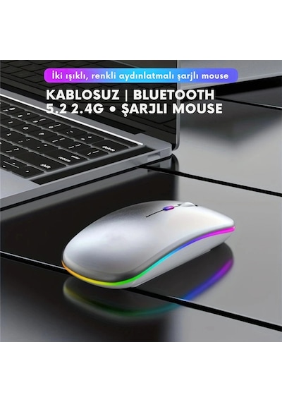 Shopy Tech Çift Mod Kablosuz Mouse Bluetooth 5.2 + 2.4g Şarjlı Sessiz Tıklama Rgb Işıklı 500 Mah Gü Diğer