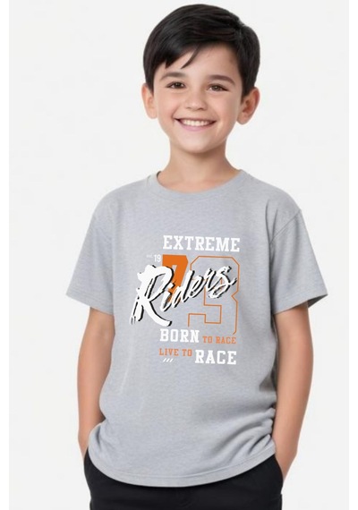 Panios Kids Extreme Riders Baskılı Erkek Çocuk Yuvarlak Yaka Kısa Kollu T-shirt Gri