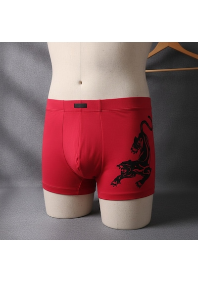 Bonbon Erkek Flok Panter Baskılı Kırmızı Renk Boxer Bb2766