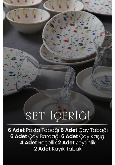 32 Parça 6 Kişilik Azelia New Bone Porselen Kahvaltı Takımı Beyaz